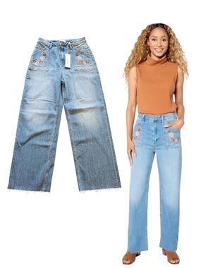 NWT Driftwood Taylor Relaxed Boho Floral Embroidered Patch Pocket Jeans 12/31